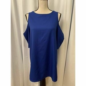 Vicabo Cold Shoulder Short Sleeve Tunic Blue Blouse Size M